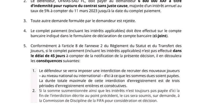 La FIFA sanctionne FC OFMAS SAD pour près de 7 millions FCFA 24